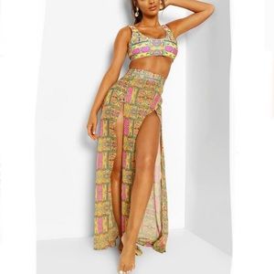 BOOHOO tile print split leg maxi skirt